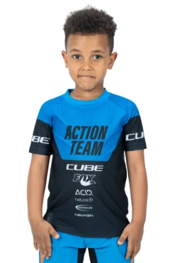 Cube Junior X Action Team Short Sleeve Jersey - Black/Blue -Sportfu Bike Gear Shop 11146 2
