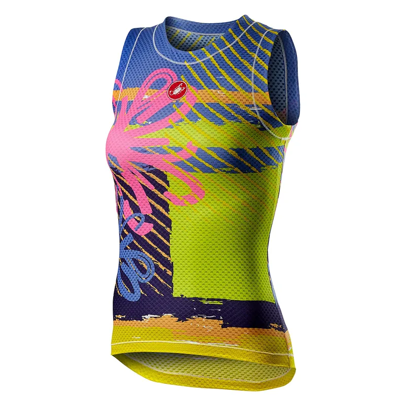 Castelli Pro Mesh Womens Sleeveless Base Layer - Pink Fluo Flower 3 Castelli Pro Mesh Womens Sleeveless Base Layer - Pink Fluo Flower - Image 3