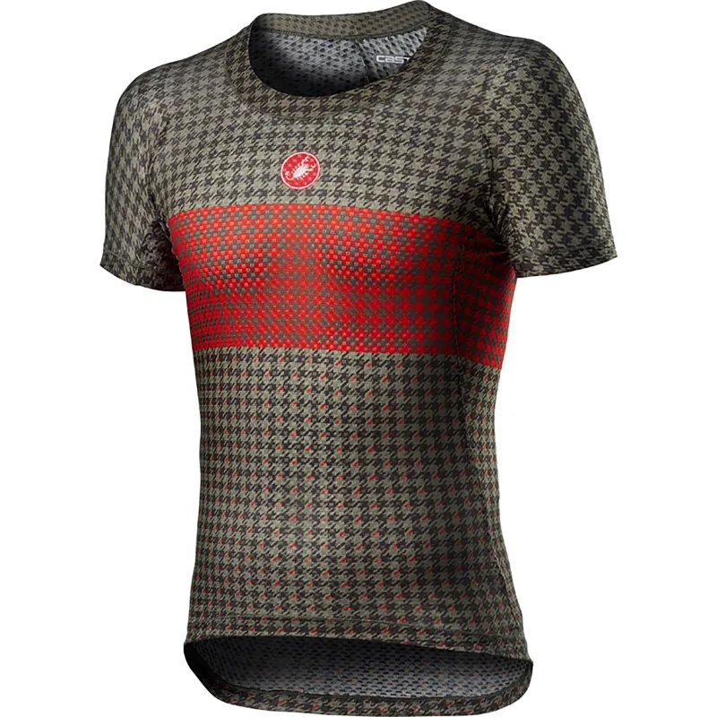 Castelli Pro Mesh Mens Short Sleeve Base Layer Bark - Green/Fiery Red 1 Castelli Pro Mesh Mens Short Sleeve Base Layer Bark - Green/Fiery Red