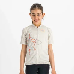 Sportful Checkmate Girls Short Sleeve Jersey - Peach/Blue Sky