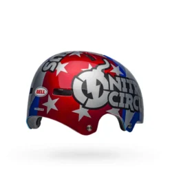 Bell Local BMX/Skate Helmet - Nitro Circus Gloss Silver/Blue/Red -Sportfu Bike Gear Shop bell local bmx skate helmet nitro circus gloss silver blue red back right 1