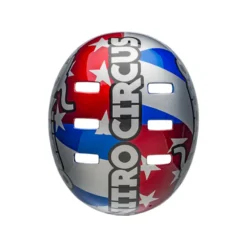 Bell Local BMX/Skate Helmet - Nitro Circus Gloss Silver/Blue/Red -Sportfu Bike Gear Shop bell local bmx skate helmet nitro circus gloss silver blue red top 1